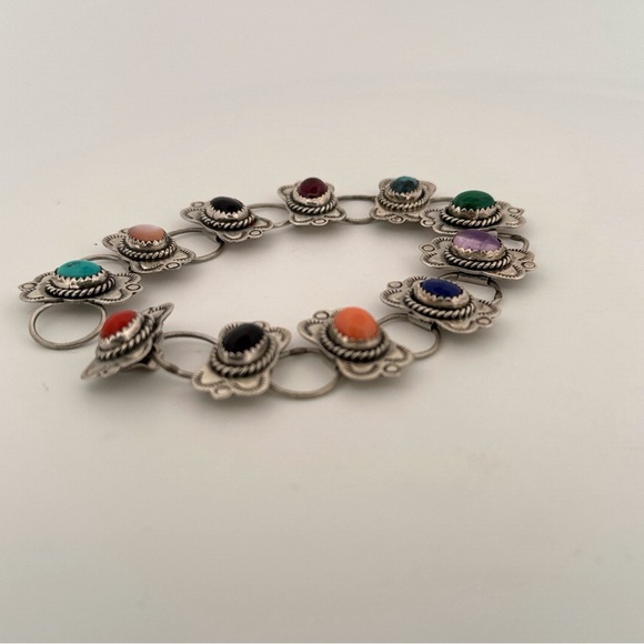 Vintage Signed Navajo Sterling Silver Jeweled Cuff Bracelet RMJ - Picture 8 of 9